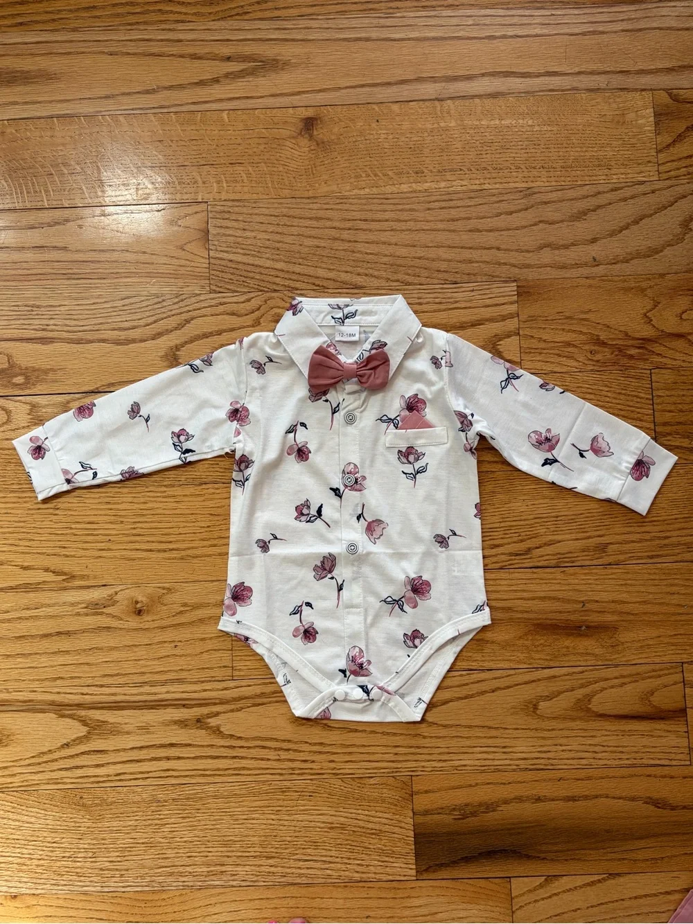 Baby Floral Suspender Outfit Set w/ Bow Tie & Hat | 4-Piece